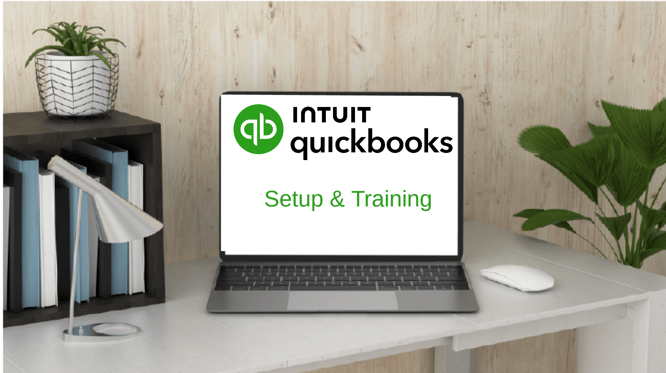 QuickBooks Setup and Training QuickBooks Setup and Training - Image of QuickBooks Logo on a laptop with overlay setup and training