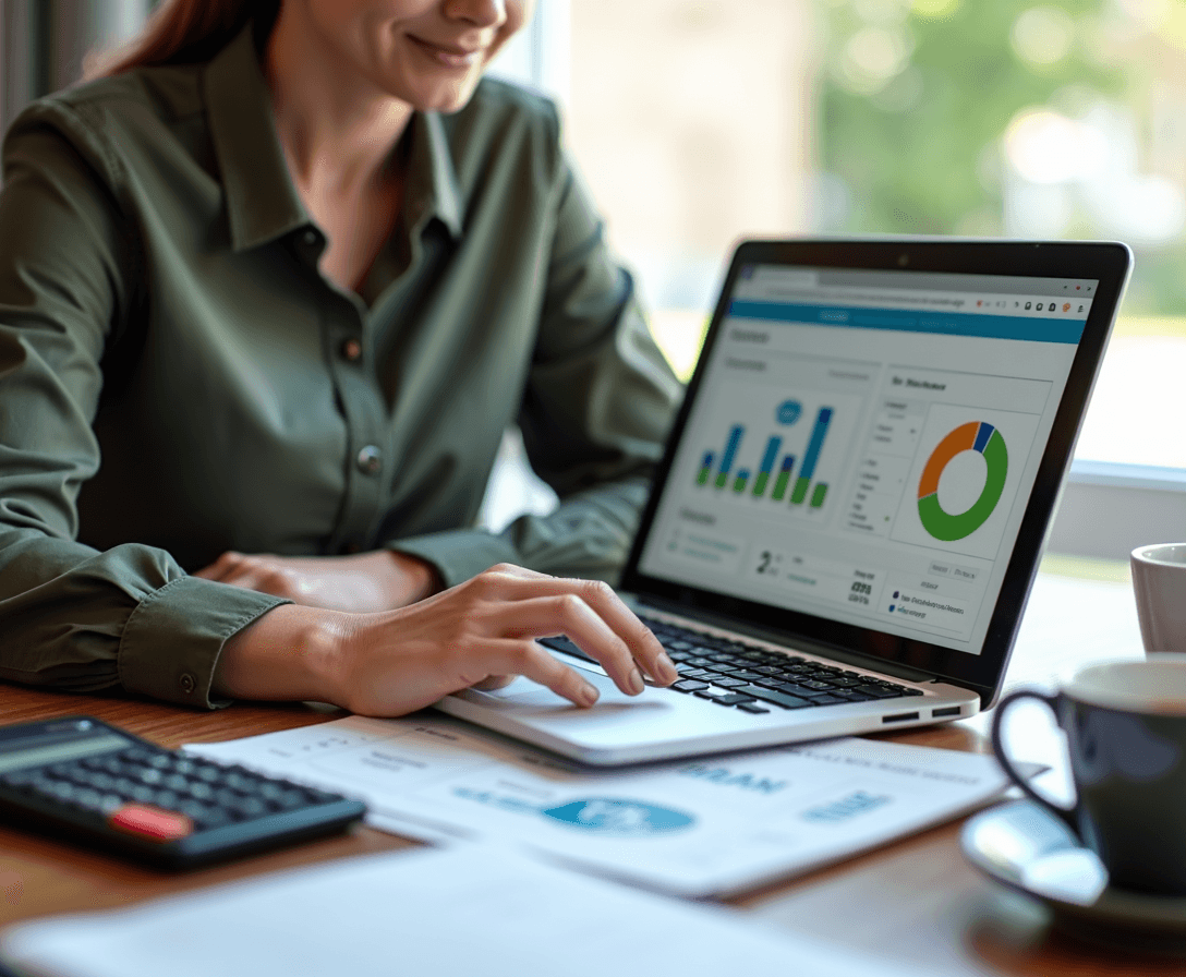 Bookkeeping FAQs - Bookkeeping sitting at a desk with laptop working on client's books