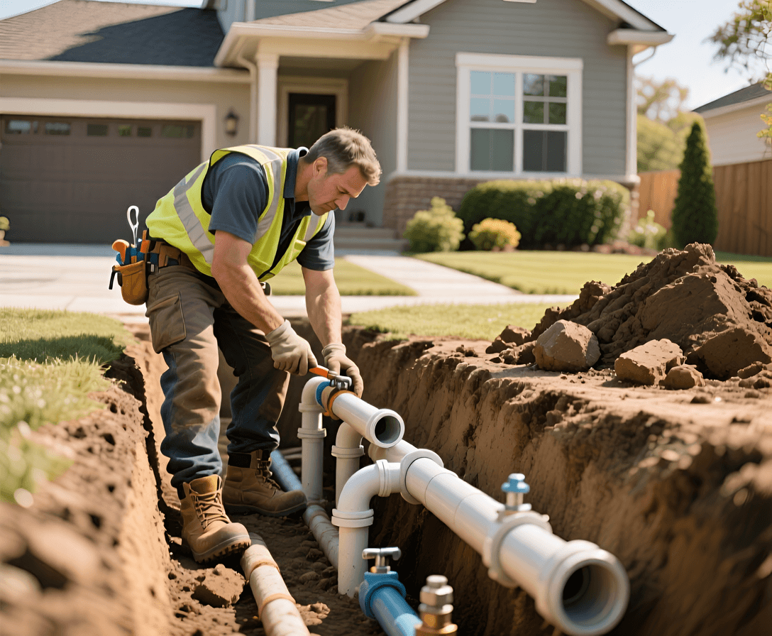 Industries we serve - Plumbing contractor laying pipes in a yard