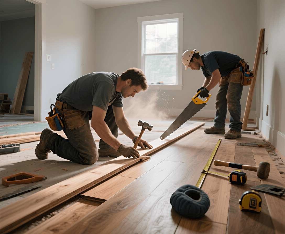 Industries we serve - image of flooring contractors installing wood flooring in home