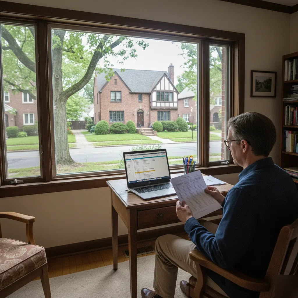 QuickBooks bookkeeping cleanup service being performed inside a Teaneck, New Jersey Tudor Revival home office.