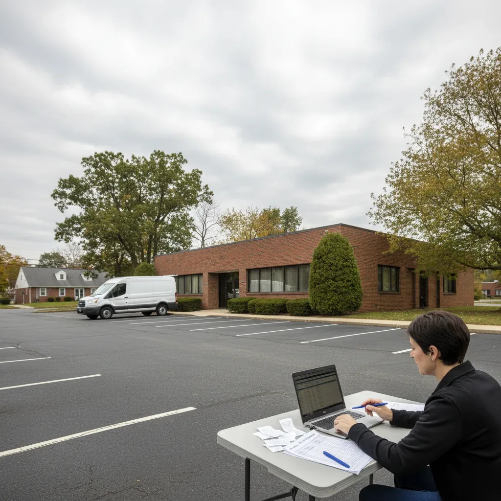 QuickBooks cleanup service being performed outside a brick office building in Cedar Knolls near Morristown, NJ.