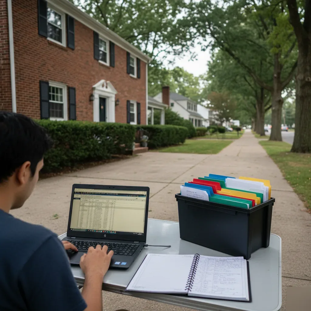 QuickBooks cleanup service being performed outside a brick colonial home in Teaneck, New Jersey.