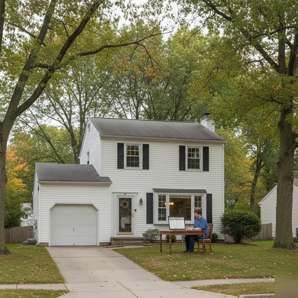 Remote bookkeeping services near Lake Hiawatha NJ colonial home with person working on laptop inside.