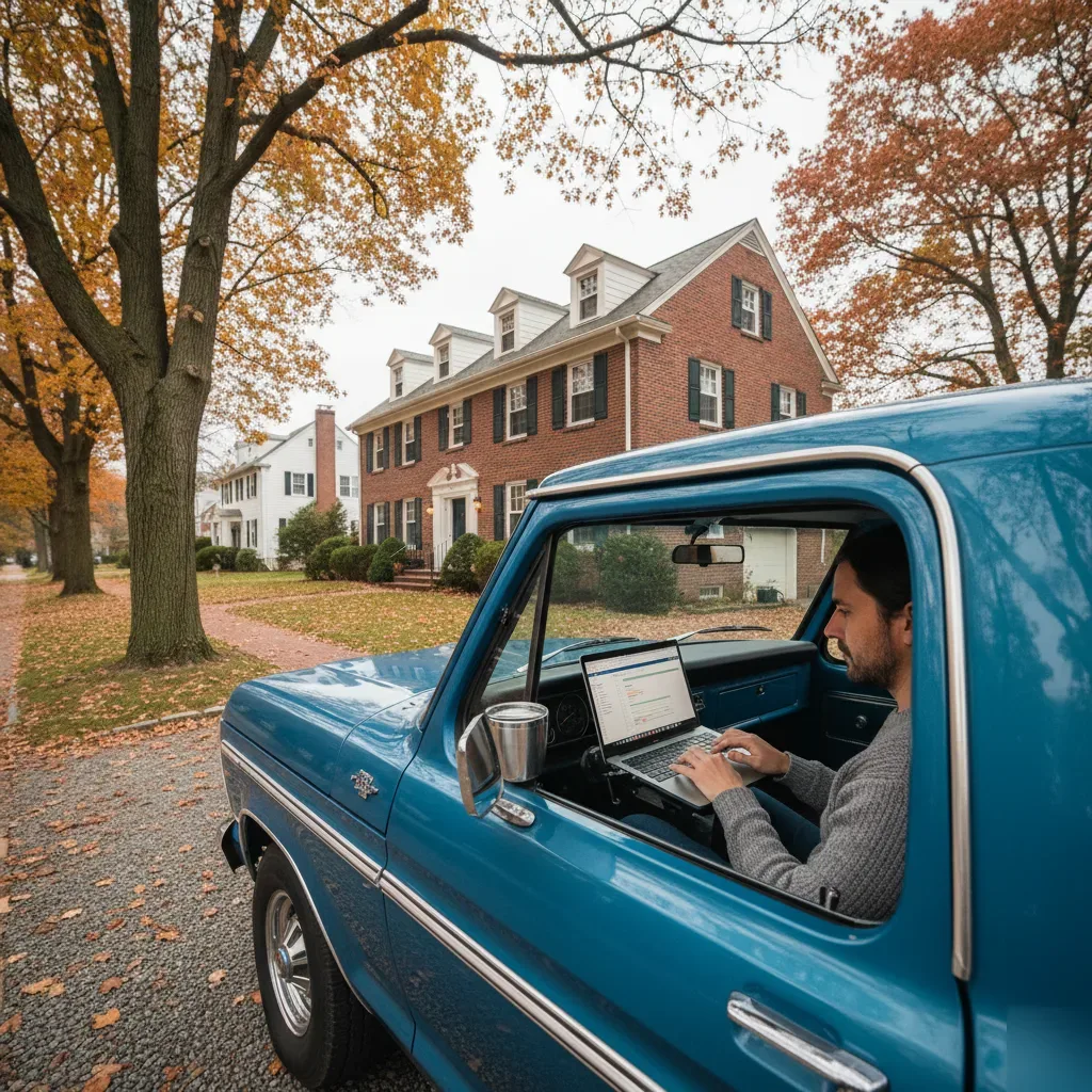 Remote bookkeeping services near Montville Township Public Library NJ shown from Teaneck Colonial home driveway.